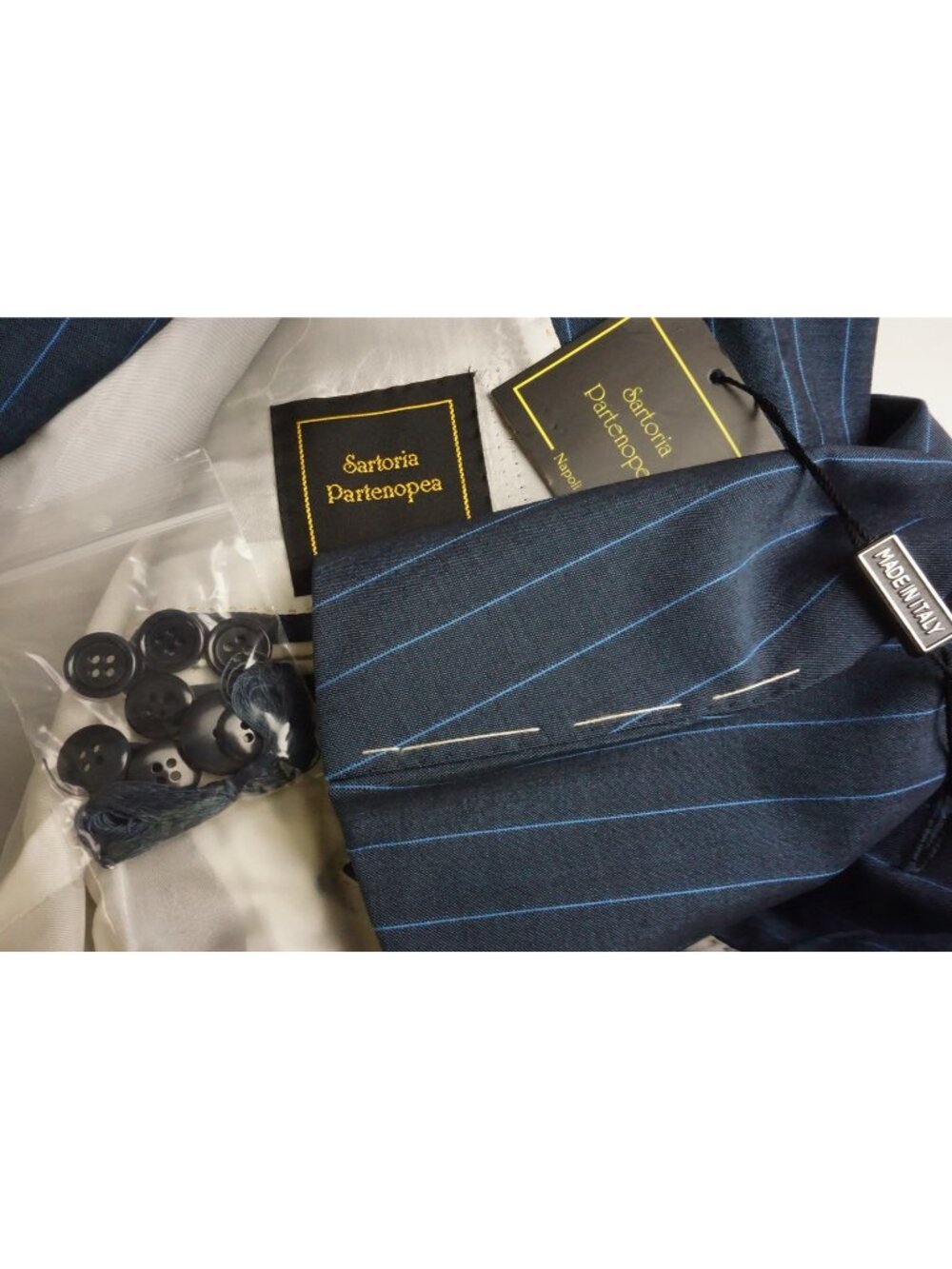 Sartoria Partenopea Blue Stripe Mohair Wool 2Pc Suit Jacket Pant 46 EU 36 US NEW